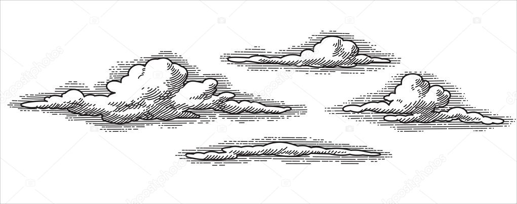 Retro clouds engraving (vector)