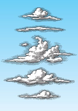 Set of retro clouds (vector) clipart