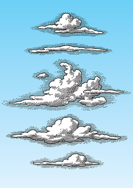 Set of retro clouds (vector)