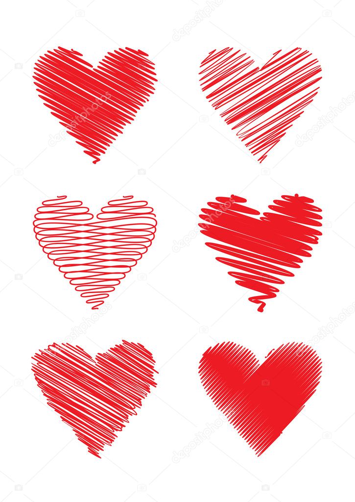 Set of scribbled hearts (vector)
