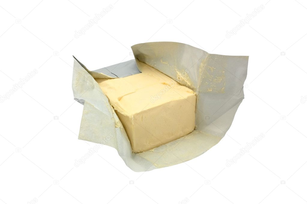 Butter in a package on a white backgrou
