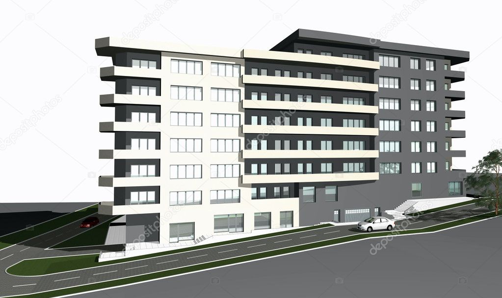 3D render of modern residential building