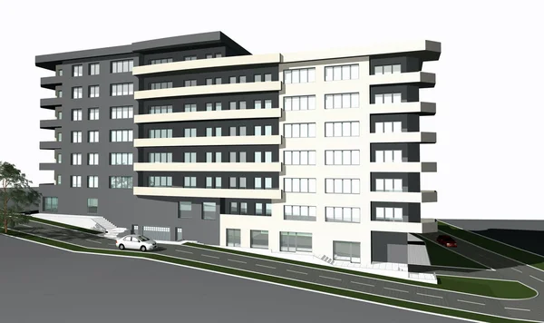 3D renderização de edifício residencial moderno — Fotografia de Stock