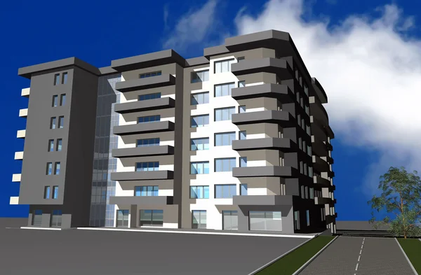 Representación 3D del edificio residencial moderno — Foto de Stock