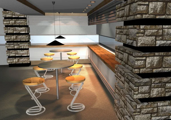 3D визуализация современного интерьера ресторана — стоковое фото