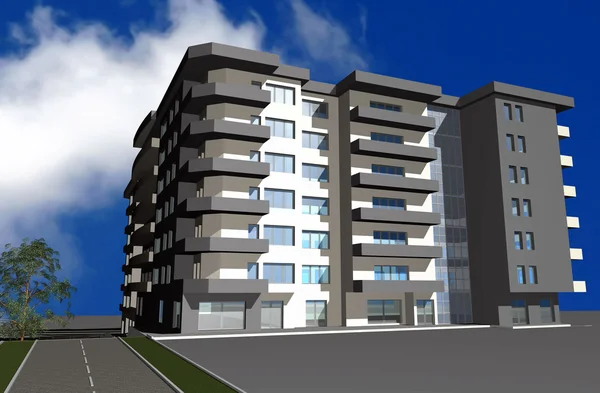 Representación 3D del edificio residencial moderno — Foto de Stock