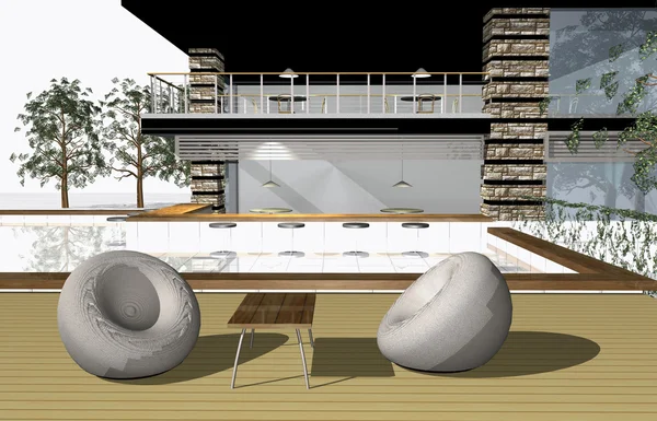 3D-återgivning av modernt hus — Stockfoto