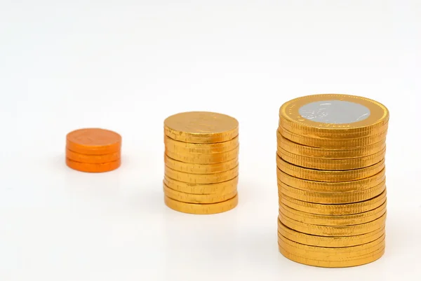 Zwiększenie kolumny monet — Zdjęcie stockowe