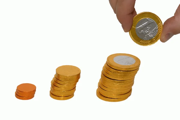 Zwiększenie kolumny monet — Zdjęcie stockowe