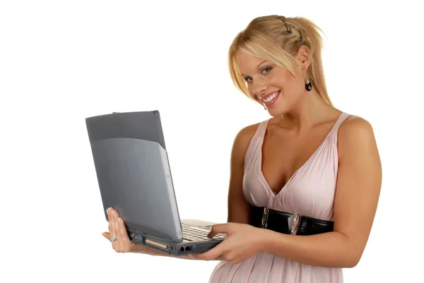 Atractiva hembra con portátil —  Fotos de Stock