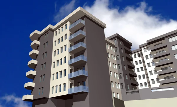 3D renderização de edifício residencial moderno — Fotografia de Stock