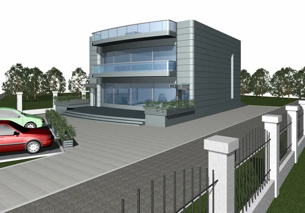 Representación 3D del edificio de la casa moderna —  Fotos de Stock