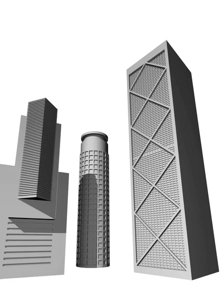 Renderização 3D de arranha-céus modernos — Fotografia de Stock