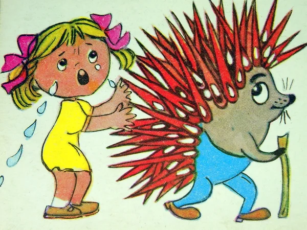 Girl and hedgehog — Stock Photo, Image