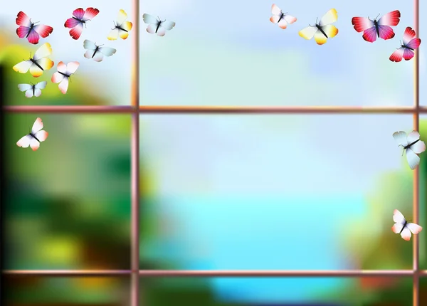 Windows with butterflies — Stock Vector