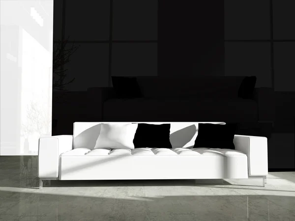 Белая мебель в черном офисе — стоковое фото