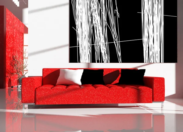 在室内装饰中的红色家具 — 图库照片