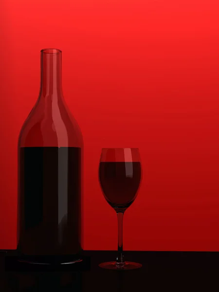 Flasche und Rotweinglas — Stockfoto