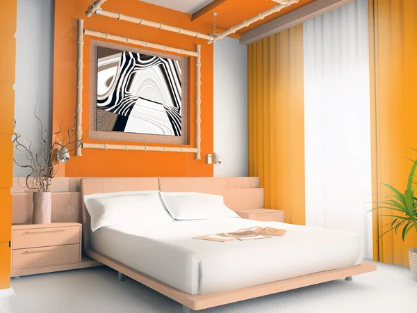 オレンジ色のベッドルーム — ストック写真