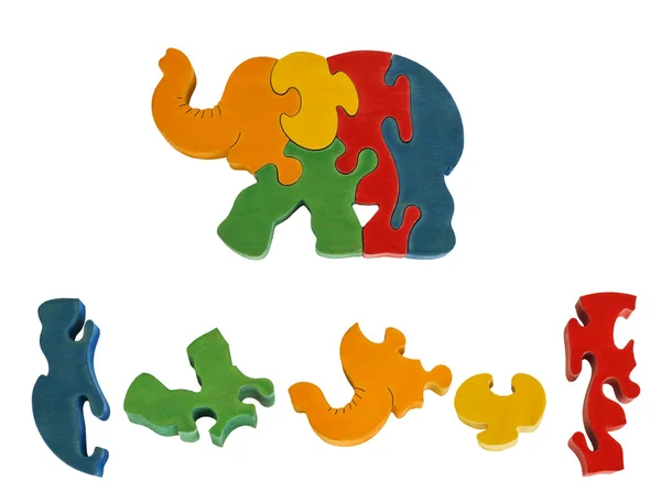 Wooden colorful puzzle toy elephant — Stock Photo, Image