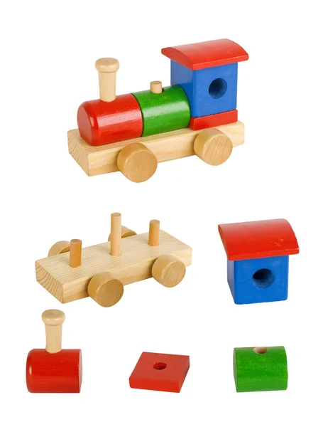 Trem de brinquedo de madeira com todos os elementos — Fotografia de Stock