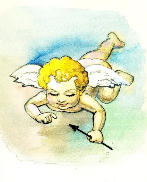 Bela ilustração com anjo, cupido — Fotografia de Stock
