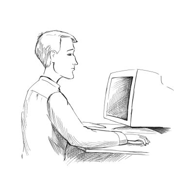 Man and the computer clipart