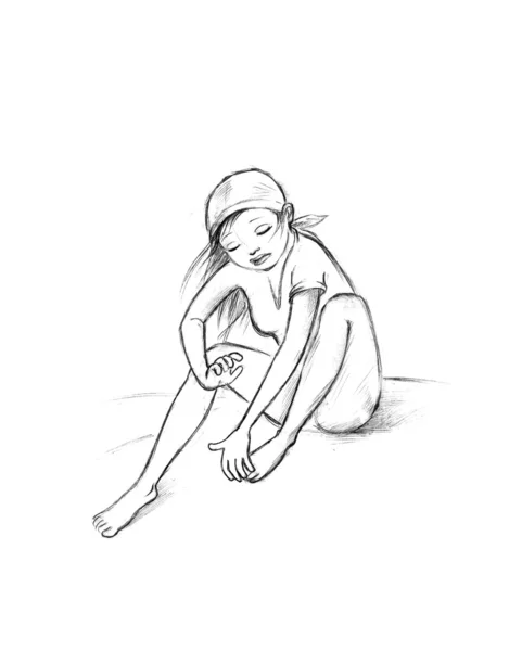 Сидячи дівчина ескіз — стокове фото
