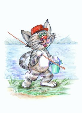 Fisherman cat clipart