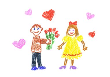 Girl and boy on date clipart