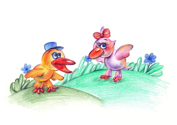 Two funny birds illustration — Stock Photo, Image