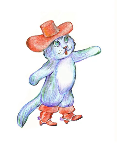 Gato em chapéu vermelho e botas — Fotografia de Stock