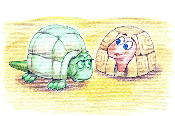 Gamla och unga sköldpaddor illustration — Stockfoto