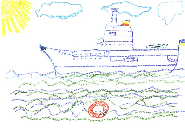巨大戦艦との子供の図面 — ストック写真