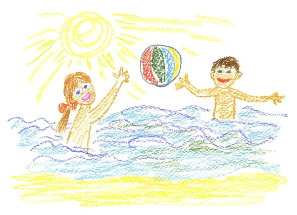 Рисунок дети купаются в озере