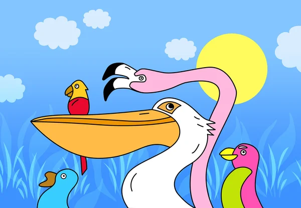 Fem färgade fåglar illustration — Stockfoto