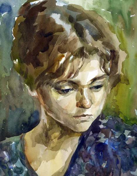 Akvarell nő portré — Stock Fotó