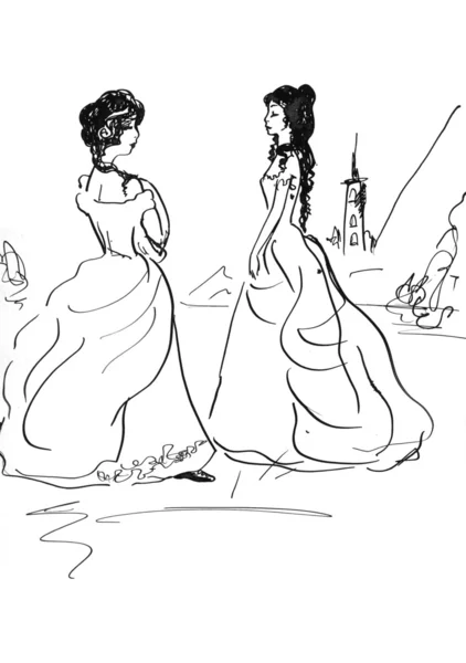 Девушки в длинном платье — стоковое фото