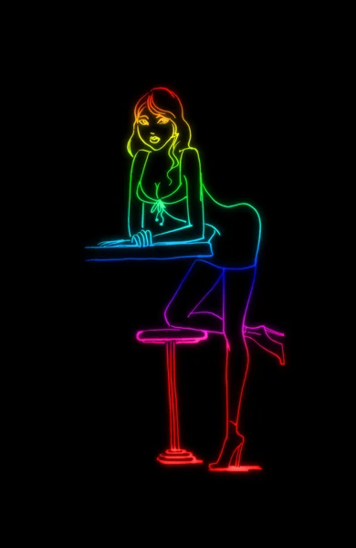 Σκίτσο χρωματιστό κορίτσι σε bar — Φωτογραφία Αρχείου
