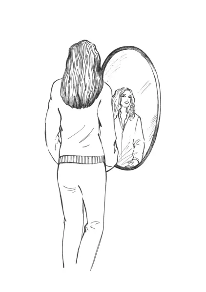 镜子旁边的女孩 — 图库照片