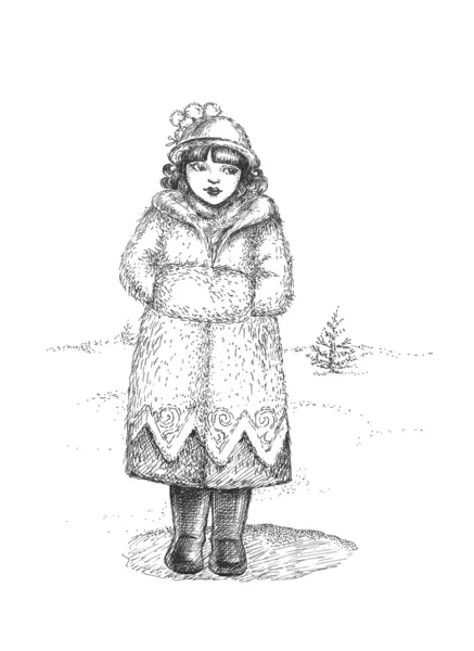 Κορίτσι στο δρόμο χειμώνα — Φωτογραφία Αρχείου