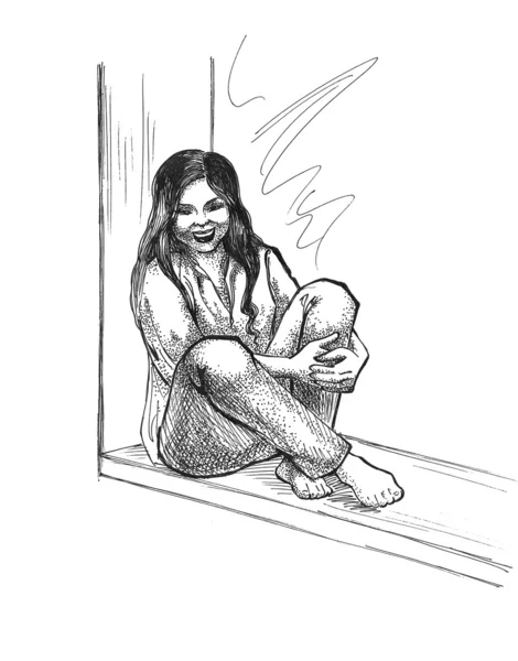 Девушка у окна — стоковое фото