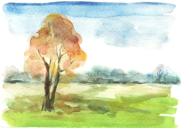 Akvarel podzimní krajina — Stock fotografie