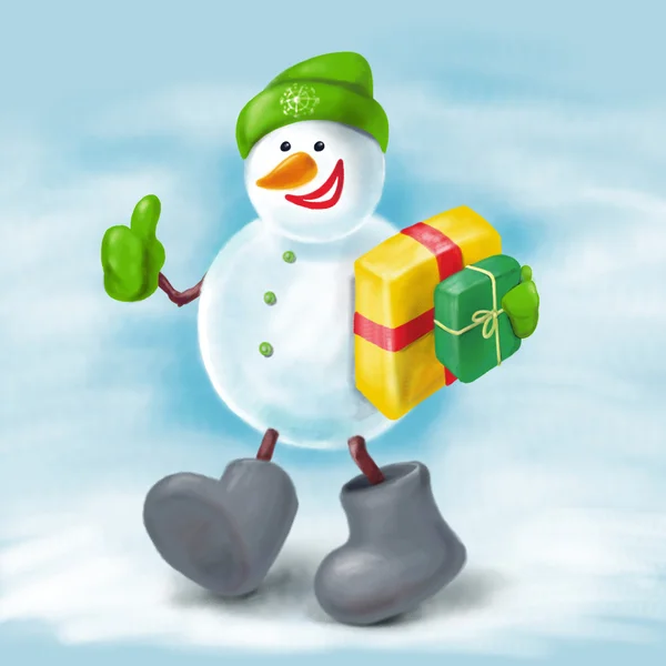 Az OK gombbal hóember — Stock Fotó