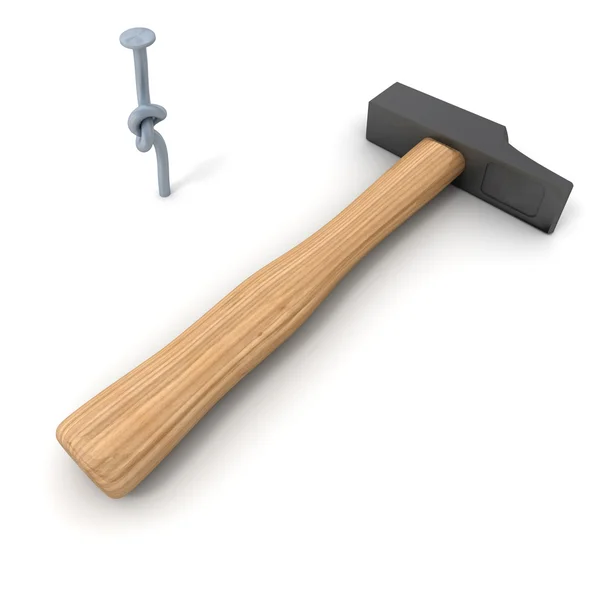Hammer and knotted nail — Stock Photo, Image
