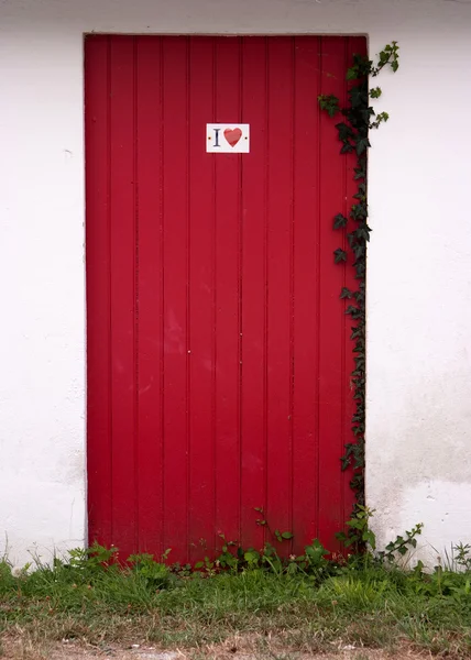 Κόκκινη πόρτα ρουστίκ — Φωτογραφία Αρχείου