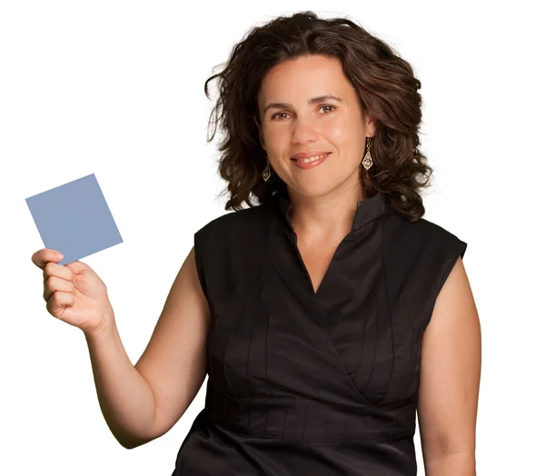 Donna che presenta una carta bianca — Foto Stock