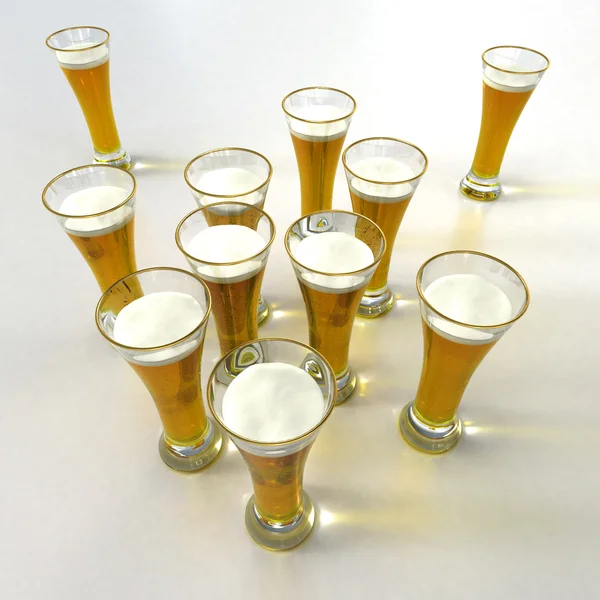 Vista aérea de muitos copos de cerveja — Fotografia de Stock