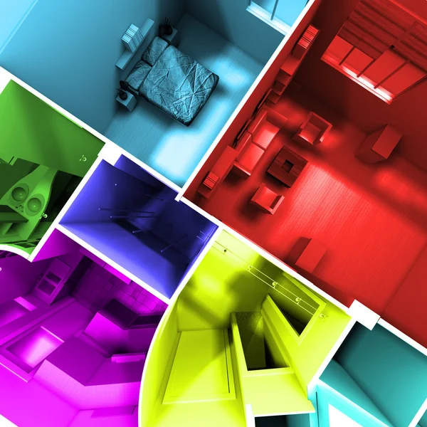 Appartamento multicolore senza tetto — Foto Stock