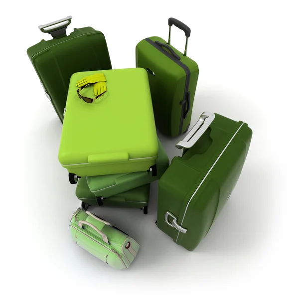 Aerial view of a green luggage kit — Stock Photo, Image
